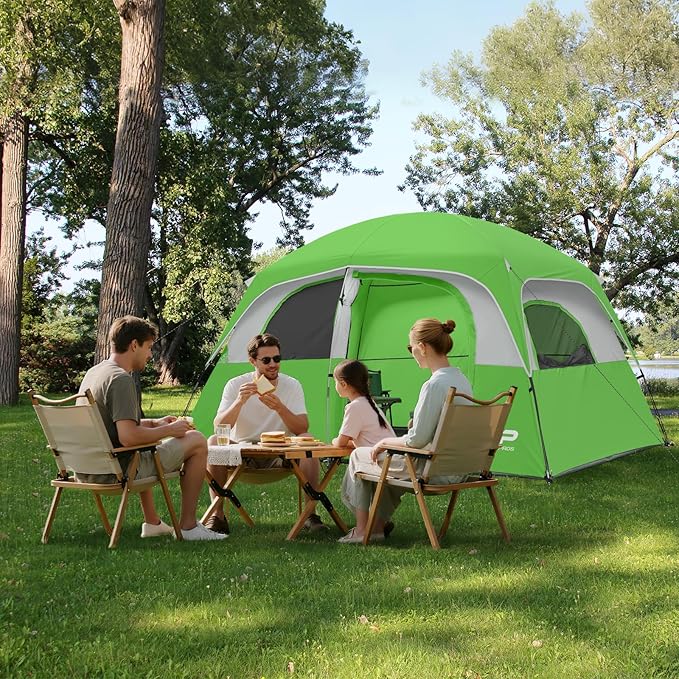 CAMPROS CP Upgraded 6/8 Person Camping Tents Waterproof Windproof Family Tent with Larger Mesh Windows &amp Door Double Layer Easy Set Up All-Season Dome Tent with Top Rainfly &amp Carry Bag