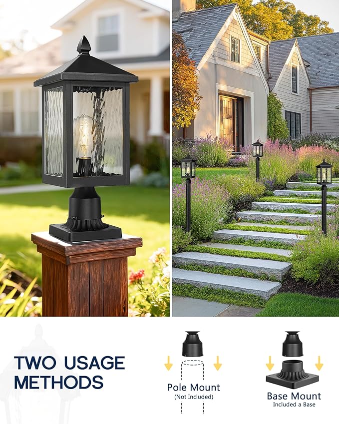 FEMILA Outdoor Post Lights 19 Aluminum Glass Lamp Posts Outdoor Lighting for Yard Pathway Entrance 4FYX103P-L BK SW
