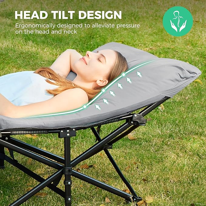 JEAREY Camping Cot for Sleeping 28 Extra Wide Heavy-Duty 1200D Oxford Foliding Cots for Adults Portable with Mattress Carry Bag for Guest Travel Hiking Light Gray