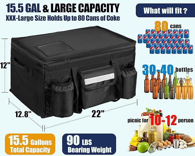MyLifeUNIT Insulated Cooler Bag for Food &amp Pizza Delivery Bag Suitable for Car Bike Camping Picnic Beach Large Size