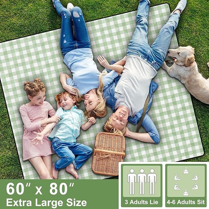 60x80 Large Picnic Blankets Waterproof Outdoor Portable Beach Blanket Weatherproof Patios Grass Park Lawn Tent Ground Mat Summer Camping Rv Supplies Car Travel Hiking Family Must Haves Gifts