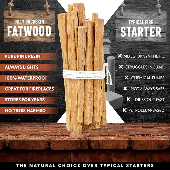 10lb Fatwood Fire Starter Sticks | 100% Natural Fire Starters for Campfires Firepit Fireplaces BBQ Wood Stoves | Easy Ignition w/Just 2 Sticks | Camping Essentials by Billy Buckskin (10lb Box)