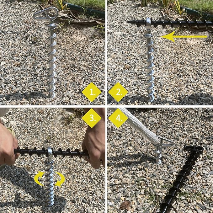 11 Aluminum Screw-in Ground Anchors - Heavy Duty Metal Non-Rust Spiral Tent Stakes for High Wind Grass Sand Camping Canopies Trampolines &amp Outdoor Securing