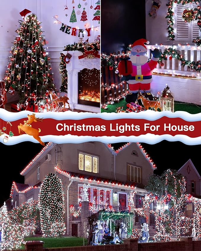 196FT 600LED Christmas Lights Outdoor Waterproof String Light with Remote 8 Modes LED Lights Plug in Twinkle Fairy Light for Party Holiday Decor (Red+White)