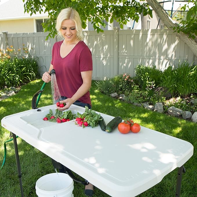 LIFETIME 4 Foot Folding Fish Fillet Cleaning Table with Sink - for Camping Picnic Garden Outdoors