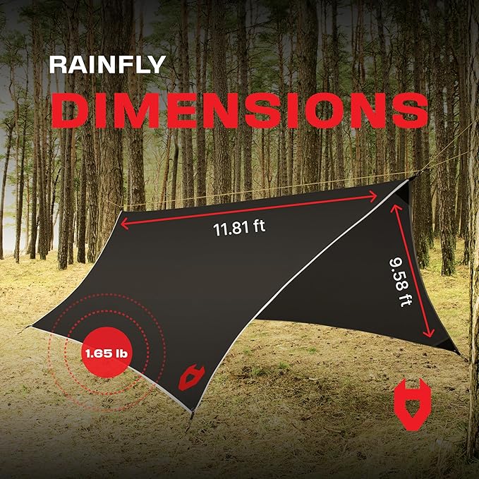 Rain Fly 12x10 Lightweight Survival Camping Tarp 100% Waterproof Makes a Great Backpacking Tarp or Hammock Shelter Comes in Multiple Colors Survival Bracelet Included Black