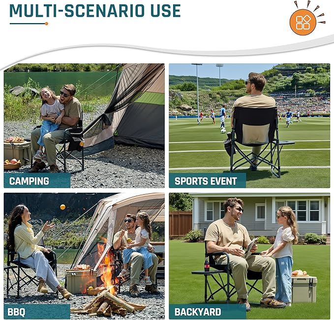 Camping Chairs for Adults Directors Chair with Side Table 1-Step Setup Mesh Backrest Folding Lawn Chairs with Pocket Foldable Camp Chair for Outdoor Picnic Sports and Fishing Black