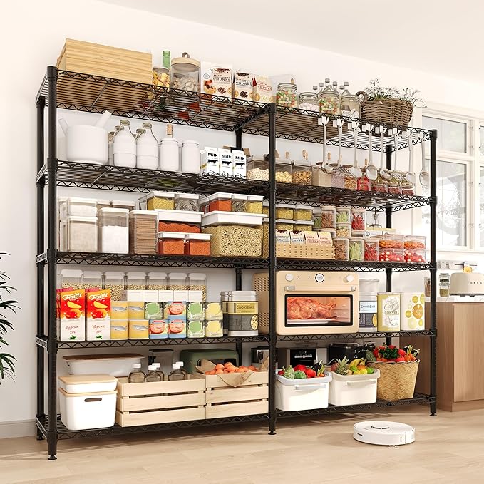 5-Tier Metal Wire Storage Rack for Food Service - Adjustable L-Shaped Industrial Shelving 1325 lbs Capacity Commercial Kitchen Pantry Garage 59W x 13.8D x 70.5H - 5 Floors Width 35