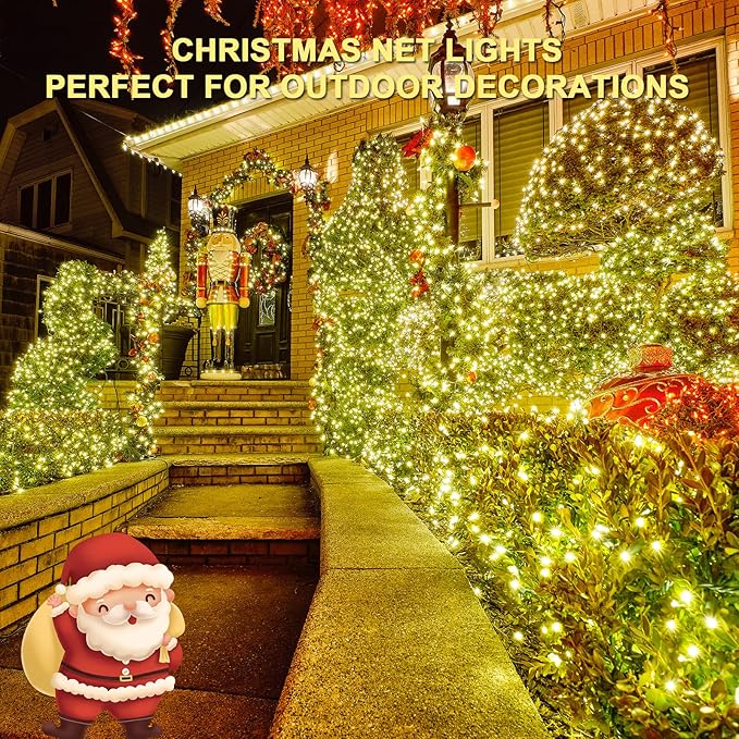 JMEXSUSS 360 LED Christmas Net Lights Outdoor Waterproof Connectable 12ft x 5ft Net Lights Outdoor Mesh Lights with Remote Plug in Warm White Net Lights for Bushes Shrubs Christmas Decorations