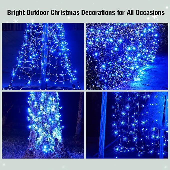 Led Blue Christmas Net Lights Outdoor Christmas Bushes Lights 120Led 6ftx5ft Connectable Outdoor Indoor Mesh Net Lighting for Xmas Holiday Garden Lawn Shrubs Trees Bushes Decorations