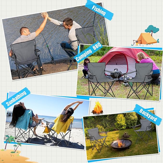 HaSteeL Camping Chair for Adults Folding Beach Chair Set of 2 Large Foldable Portable Chair for Outdoors Fishing Hiking Sporting Travel Picnic Lawn Hold 275lbs &amp A Storage Bags (Grey)