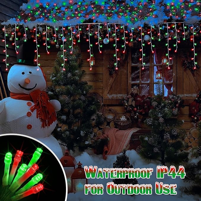 Toodour Red &amp Green Christmas Icicle Lights 29.5ft 360 LED Icicle Lights 8 Modes 60 Drops Window Curtain Led Christmas Light Icicle Twinkle Light for Eaves Party Wedding Xmas Decorations