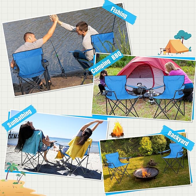 HaSteeL Foldable Camping Chair Set of 2 Folding Camp Chairs &amp Carrying Bags for Adults Portable for Lawn Outdoors Fishing Hiking Travel Picnic Beach Oversized &amp Supports 275lbs (Blue)