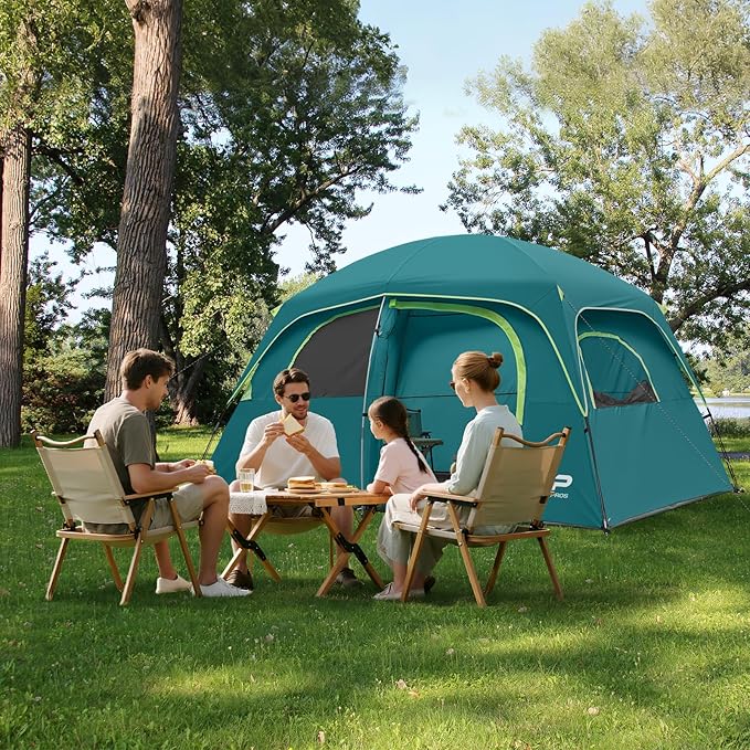 CAMPROS CP Upgraded 6/8 Person Camping Tents Waterproof Windproof Family Tent with Larger Mesh Windows &amp Door Double Layer Easy Set Up All-Season Dome Tent with Top Rainfly &amp Carry Bag