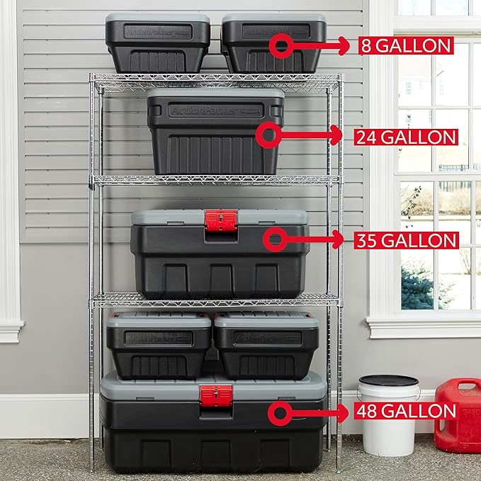 Rubbermaid® ActionPacker®️ 8 Gal Lockable Storage Box Pack of 4 Outdoor Industrial Rugged Grey and Black