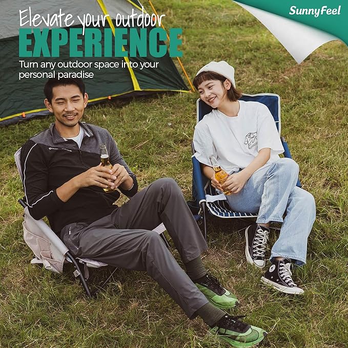 SUNNYFEEL Folding Low Camping Beach Chair 2 Pack Portable Backpacking Chairs with Cup HolderCarry Bag Compact &amp Heavy Duty for Adults 300 LBS for Outdoor Picnic Fishing Sand Lawn