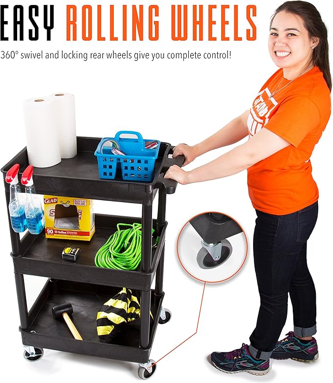 Stand Steady Tubstr Compact Utility Cart Black 2.5 in Deep Tub Shelves 300 lbs Weight Capacity