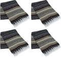 La Montana Mexican Blankets and Throws 4 Pack 74x50 - Made in Mexico Lightweight Yoga Blanket for Schools Studios Outdoors Camping Picnic Decor (Dark Brown/Tan/Charcoal)