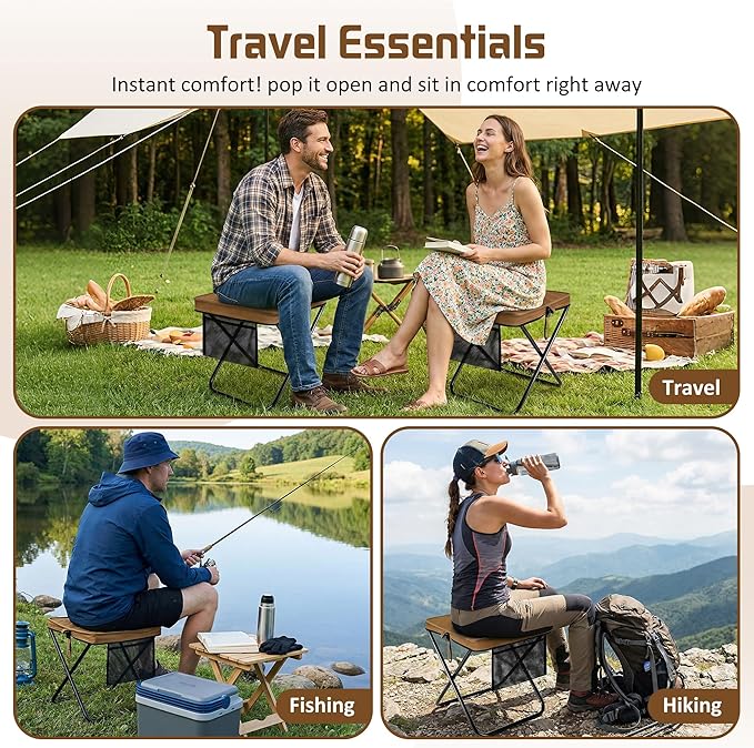 LiKiLiKi Extra Large Foldable Backpack Stool Heavy Duty Thickened Collapsible Portable Pocket Chair Compact Pocket Size Travel Seat for Hiking Fishing Picnic and Outdoor Activities (Brown)