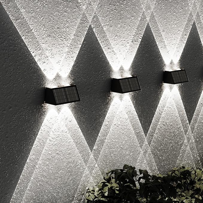 8-Pack Solar Fence Lights Up &amp Down Lighting 50LM/25LM 4 Modes (3000K/6500K) IP65 Waterproof 1200mAh Battery Screw/Adhesive Mount for Garden Wall Path Deck