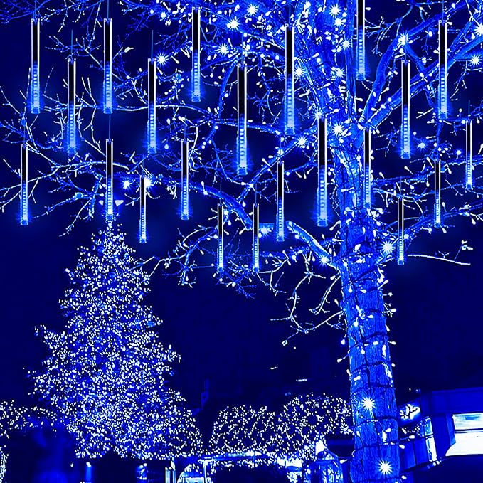 Kwaiffeo Blue Icicle Lights for Outside Waterproof 40 Tubes LED Meteor Shower Lights for Christmas Halloween Decor Yard Lawn Equivalent to 5 Sets of 8-Tubes