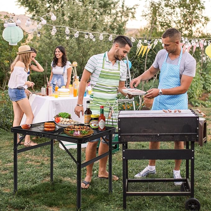 jkwokback Grill Table Camping Table Portable Folding TableHeight Adjustable Collapsible with Mesh DesktopLightweight Metal Table for Camp BBQ Picnic RV Outdoor Cooking Travel