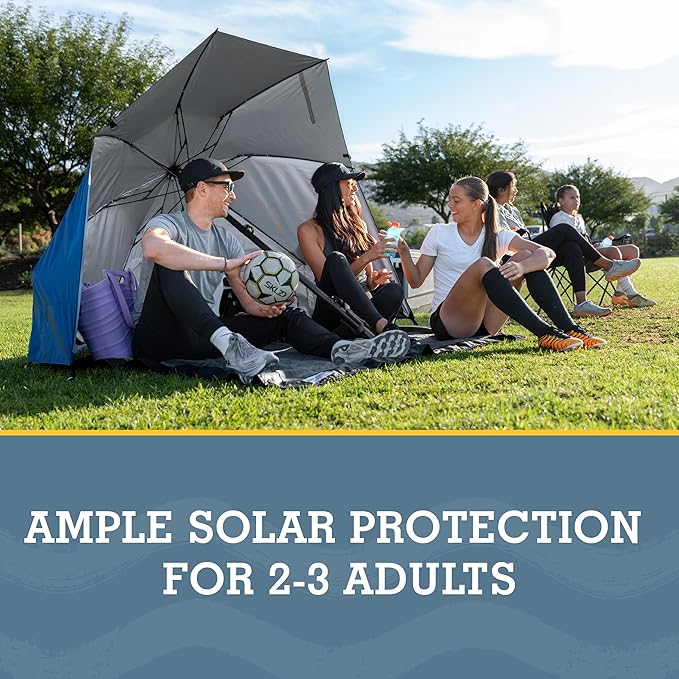 Sport-Brella Fieldedge (Gray) UPF 50+ Sun Protection Umbrella 6-Foot Bi-Fold Canopy with Patented Side Panels Premium Auger Bit and Carry Bag for Outdoor Shade on Beach Grass or Sidelines