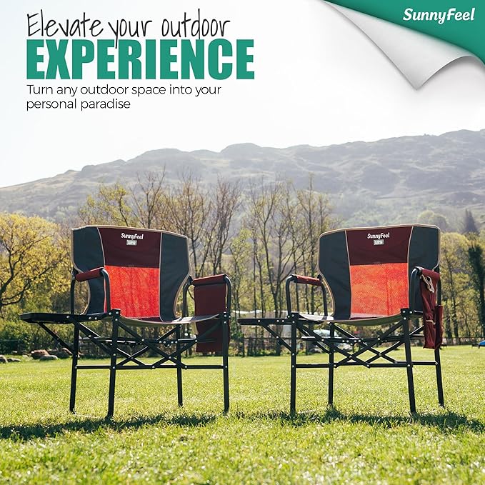 SUNNYFEEL Camping Directors Chair Heavy DutyOversized Portable Folding Chair with Side Table Pocket for Beach FishingTripPicnicLawnConcert Outdoor Foldable Camp Chairs