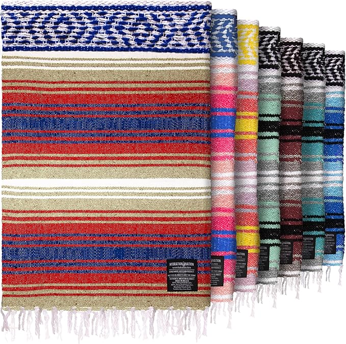 Hydration Nation Authentic Large Handwoven Mexican Striped Throw Blanket - Soft Durable Eco-Friendly - 70x50 – Sunrise