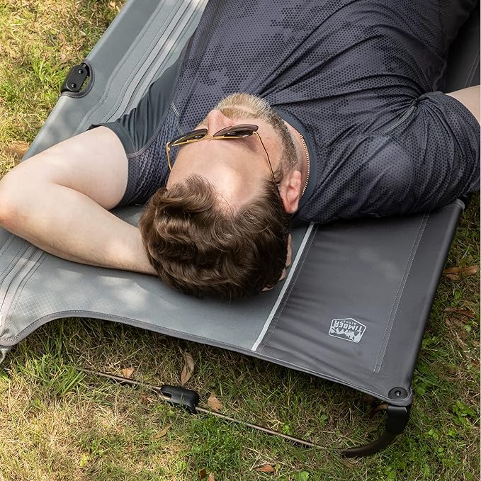 TIMBER RIDGE 20-Second Quick Set-Up Camping Cot Lightweight Aluminum Folding Cot with Zipper Closure Portable Carry Bag Included for Camping Travel and Outdoors Support up to 225lbs Grey 2pcs