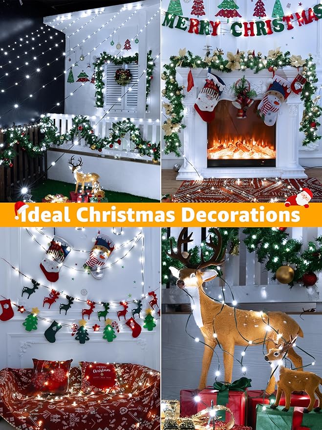 600 LED 196 FT Christmas Lights Waterproof String Lights with Remote and Timer Christmas Tree Lights with 8 Modes Dimmable Fairy Lights for Holiday Decor (Cool White)