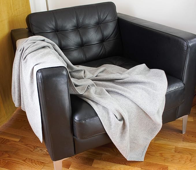 Jet&ampBo 100% Pure Cashmere Travel Blanket &amp Storage Pouch Gray 60 x 45 in Gift Box