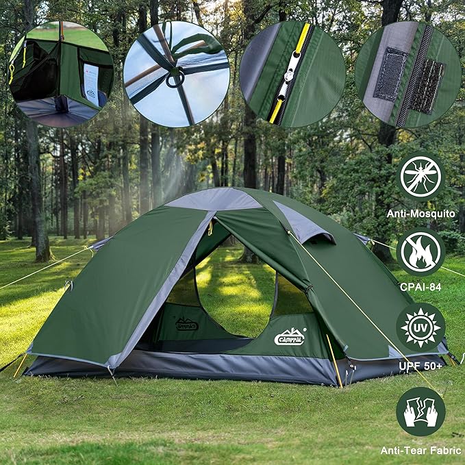 2 Person Backpacking Tent Waterproof Windproof Two Person Tent Lightweight Easy Setup 2 Man Tent for Camping Hiking Cycling