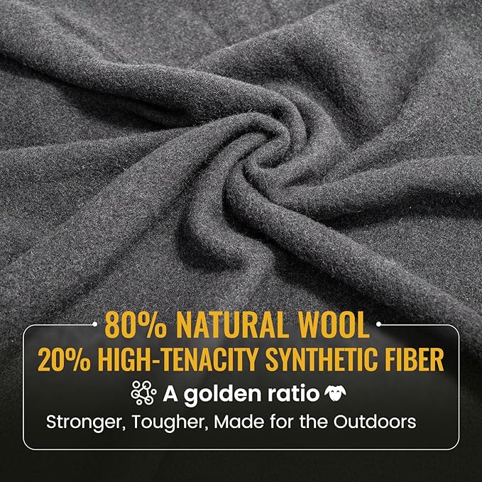 ONETIGRIS Wool BlanketWool Camping Blanket Warm Thick Washable Large Car Blanket Great for Camping Outdoors Sporting Events Survival Kits 64in x 87in