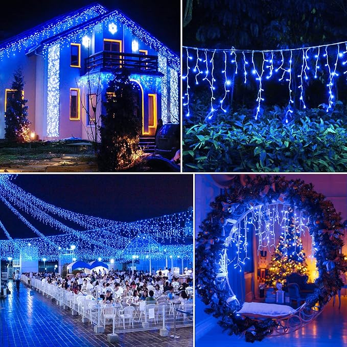 Icicle Lights for Outside 98FT 1216 LED Icicle Christmas Lights Outdoor with 228 Drops 8 Modes Waterproof String Twinkle Light for Indoor Bedroom House Holiday Party Wedding Decorations Blue