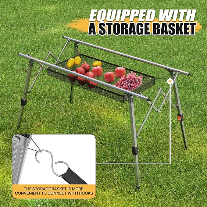 MADOG Folding Camping Table 47'' Portable Aluminum Roll Up Table with Carry Bag Camp Convenient for Picnics Camping Silver