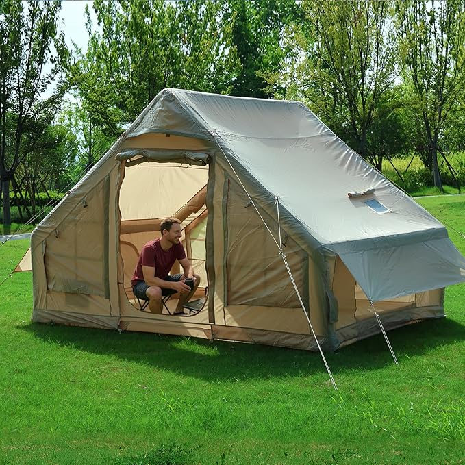 Nice C Inflatable Tent for Camping Glamping Tent for Adults Blow Up Tents with Air Pump 2-in-1 Air Valve Chimney Opening Waterproof Windproof Easy Set Up
