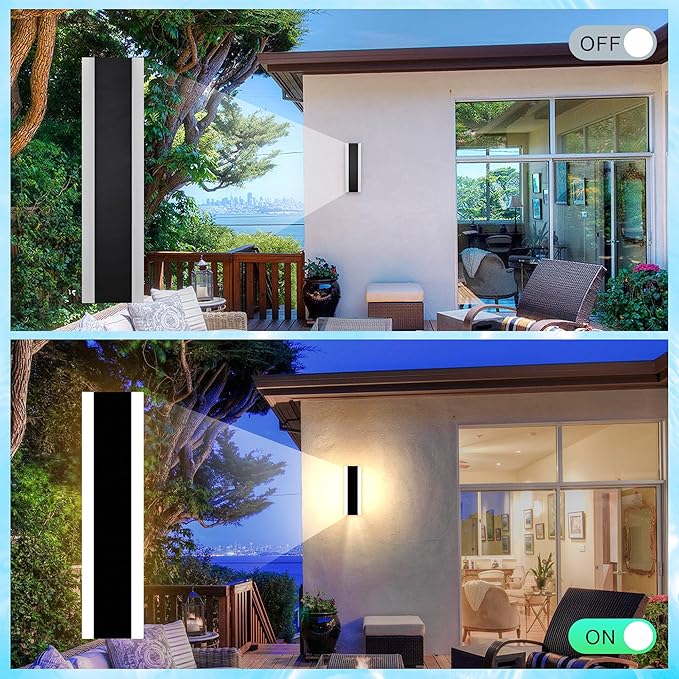 Outdoor Wall Light Fixtures Modern Long LED Wall Sconce Black Exterior Light Fixture Ip65 Waterproof Wall Lamp 32w 3000k Metal Rectangular Wall Lights For Villa PatioCourtyardPorch Bedroom39.4''