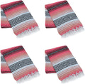 La Montana Mexican Blankets and Throws 4 Pack 74x50 - Made in Mexico Lightweight Yoga Blanket for Schools Studios Outdoors Camping Picnic Decor - Machine Washable Coral/Melon/White