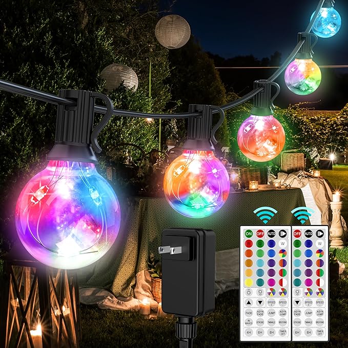 LED Outdoor String Lights 30FT Connectable G40 Patio Light Outdoor Waterproof with 30 LED Bulbs RGB Color Changing Cafe Decorative Lights with Remote for Outside Camping Gazebo Party Balcony Decor