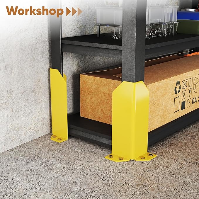 Nisorpa Pallet Rack Post Protectors 12 Pallet Racking Guards with Hardware L Shape Safety Yellow Pallet Edge Protectors Set of 2