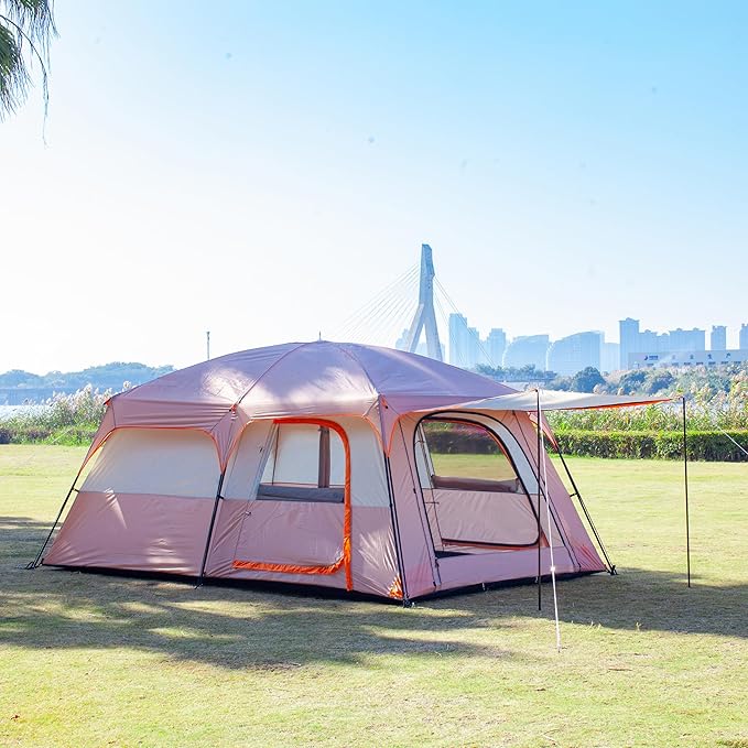 KTT Extra Large Tent 8-10-12 PersonFamily Cabin Tents2 Rooms3 Doors and 3 Windows with MeshStraight WallWaterproofDouble LayerBig Tents for OutdoorPicnicCampingFamily Gathering
