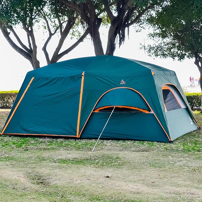 KTT Extra Large Tent 10-12-14 Person(B)Family Cabin Tents2 Rooms3 Doors and 3 Windows with MeshStraight WallWaterproofDouble LayerBig Tent for OutdoorPicnicCampingFamily Gathering