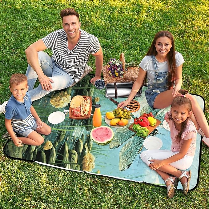 Zipper Dragonflies in Flight Style Picnic Mat Suitable for Travel Camping Park Or Home Use