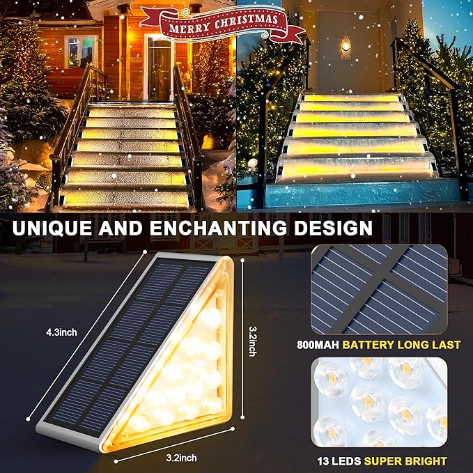 LED Solar Step Lights Waterproof Outdoor Stair Lights Warm White Solar Deck Lights IP67 Solar Decoration Lights for Yard Patio Garden Walkways Front Door Pathway Driveway Porch 12 Pack