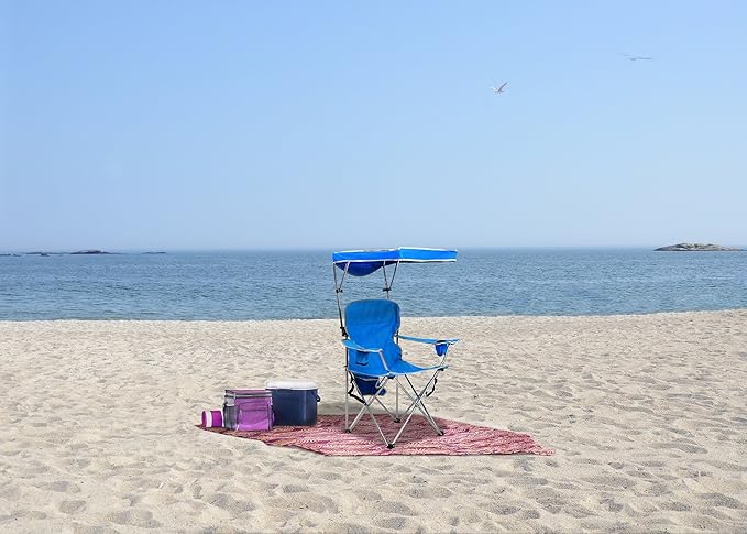 Quik Shade Full Size Shade Folding Chair for Camping Polyester Arm Rest|Foldable Royal Blue 2'L x 3'W x 4.3'H (160048DS)