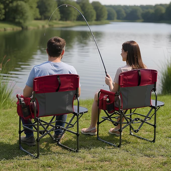 GarveeLife Oversized Directors Camping Chair Portable Folding Chair for Adults Support 400 lbs Heavy Duty Lawn Chair with Side Table for Camping Sports Picnic Beach Fishing (1 PCS Red)