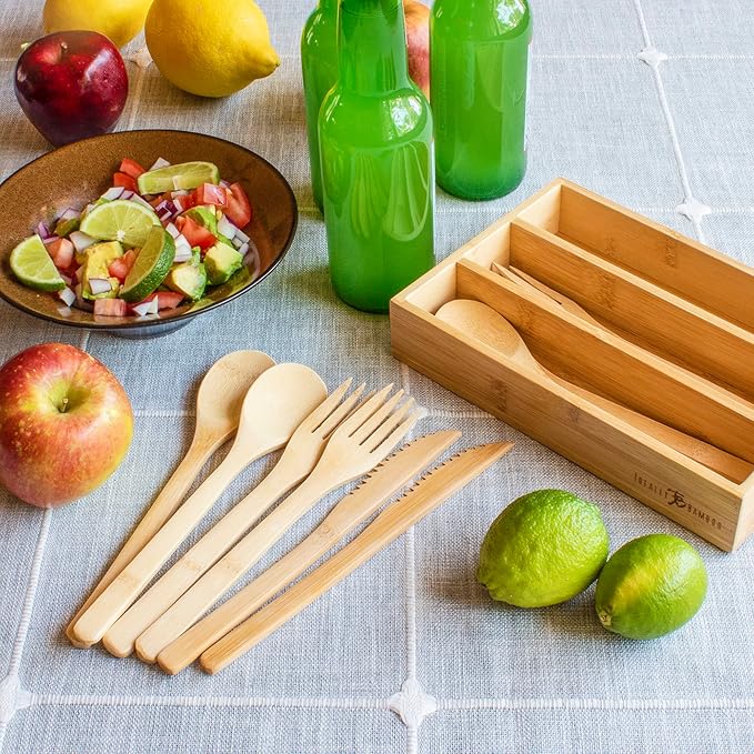 Totally Bamboo 12-Piece Reusable Bamboo Flatware Set with Portable Storage Case Dishwasher Safe