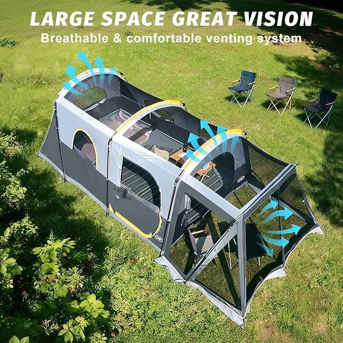 UNP Camping Tent 8 Person Waterproof Big Tunnel Tent with Screen PorchFamily Outdoor Large Tents for Camping 20' x 9' x 80in(H)