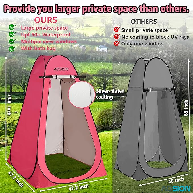 AOSION Privacy Shower TentPop Up Changing TentCamp Bathroom Changing Dressing RoomSun Sunshade Canopy Outdoor Rain Shelter for Camping Hiking Beach Picnic Fishing. (Pink)